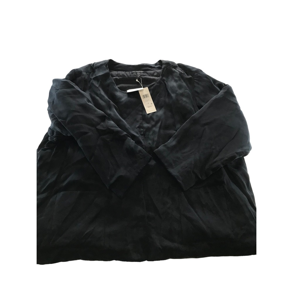 Eileen Fisher Black Round Neck 3X Jacket Textured‎ Linen Blend New With Tags